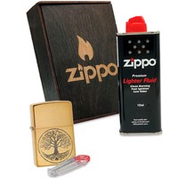 Фото Подарочный набор Zippo Зажигалка 204B Tree of Life  + Коробка + Бензин 3141 + Кремни 2406