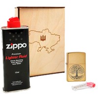 Подарочный набор Zippo Зажигалка 204B Tree of Life + Коробка + Бензин 3141 + Кремни 2406