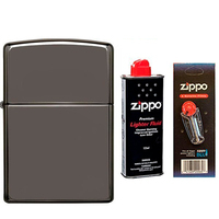 Комплект Zippo Зажигалка 150 CLASSIC BLACK ICE + Бензин + Кремни в подарок