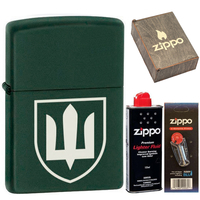 Комплект Zippo Зажигалка 221 TR Тризуб + Бензин + Кремни + Подарочная коробка