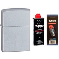Комплект Zippo Зажигалка 205 CLASSIC satin chrome + Бензин + Кремни в подарок
