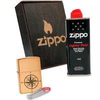 Фото Подарочный набор Zippo Зажигалка 204 BRV Rose of Wind + Коробка + Бензин 3141 + Кремни 2406