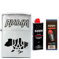 Фото Комплект Zippo Зажигалка 207 V CLASSIC street chrome + Бензин + Кремни в подарок