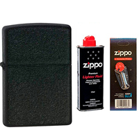 Фото Комплект Zippo Зажигалка 236 CLASSIC black crackle + Бензин + Кремни в подарок