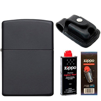 Фото Комплект Zippo Зажигалка 218 CLASSIC black matte + Бензин + Кремни в подарок + Чехол с прорезью LPTBK