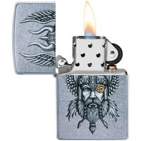 Комплект Zippo Зажигалка Viking Warrior Design 29871 + Подарочная упаковка + Бензин + Кремни