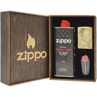 Фото Комплект Zippo Зажигалка WHERE EAGLESS DARE + Подарочная упаковка + Бензин + Кремни