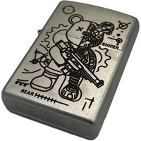 Комплект Zippo Зажигалка 205 Sniper Bear CLASSIC satin chrome + Бензин + Кремни + Подарочная коробка