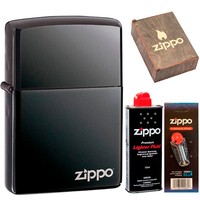 Фото Комплект Zippo Зажигалка Zippo 150ZL CLASSIC BLACK ICE with zippo + Подарочная упаковка + Бензин + Кремни