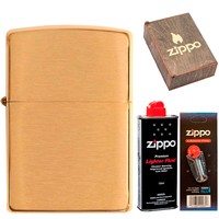 Фото Комплект Zippo Зажигалка 168 CLASSIC armor brushed brass + Подарочная упаковка + Бензин + Кремни