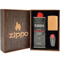 Фото Комплект Zippo Зажигалка 168 CLASSIC armor brushed brass + Подарочная упаковка + Бензин + Кремни