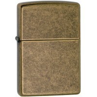 Фото Комплект Zippo Зажигалка Zippo 201FB FLAT BTM ANTIQUE BRASS + Подарочная упаковка + Бензин + Кремни