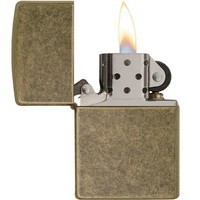 Комплект Zippo Зажигалка Zippo 201FB FLAT BTM ANTIQUE BRASS + Подарочная упаковка + Бензин + Кремни
