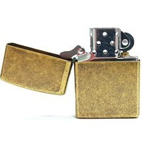 Комплект Zippo Зажигалка Zippo 201FB FLAT BTM ANTIQUE BRASS + Подарочная упаковка + Бензин + Кремни