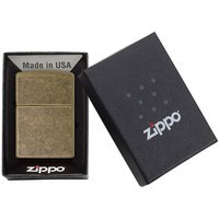 Комплект Zippo Зажигалка Zippo 201FB FLAT BTM ANTIQUE BRASS + Подарочная упаковка + Бензин + Кремни