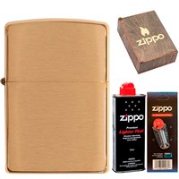 Фото Комплект Zippo Зажигалка Zippo 204B CLASSIC brushed brass + Подарочная упаковка + Бензин + Кремни