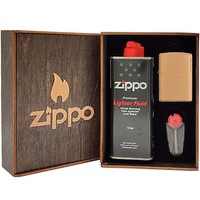 Фото Комплект Zippo Зажигалка Zippo 204B CLASSIC brushed brass + Подарочная упаковка + Бензин + Кремни