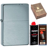 Фото Комплект Zippo Зажигалка Zippo 230 CLASSIC brushed chrome + Подарочная упаковка + Бензин + Кремни
