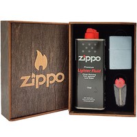 Фото Комплект Zippo Зажигалка Zippo 230 CLASSIC brushed chrome + Подарочная упаковка + Бензин + Кремни