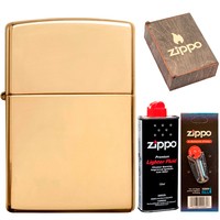 Фото Комплект Zippo Зажигалка Zippo 254B CLASSIC high polish brass + Подарочная упаковка + Бензин + Кремни