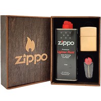 Фото Комплект Zippo Зажигалка Zippo 254B CLASSIC high polish brass + Подарочная упаковка + Бензин + Кремни