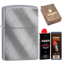 Фото Комплект Zippo Зажигалка Zippo 28182 REG DIAGONAL WEAVE + Подарочная упаковка + Бензин + Кремни