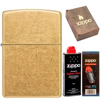 Фото Комплект Zippo Зажигалка Zippo Regular Street Brass 48267 + Подарочная упаковка + Бензин + Кремни