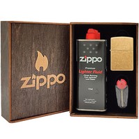 Фото Комплект Zippo Зажигалка Zippo Regular Street Brass 48267 + Подарочная упаковка + Бензин + Кремни