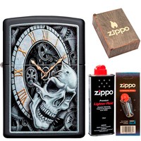 Фото Комплект Zippo Зажигалка Zippo Skull Clock Design 29854 + Подарочная упаковка + Бензин + Кремни