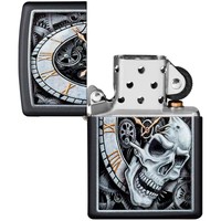 Комплект Zippo Зажигалка Zippo Skull Clock Design 29854 + Подарочная упаковка + Бензин + Кремни