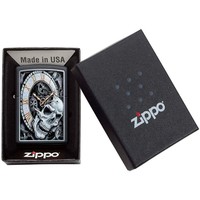 Комплект Zippo Зажигалка Zippo Skull Clock Design 29854 + Подарочная упаковка + Бензин + Кремни