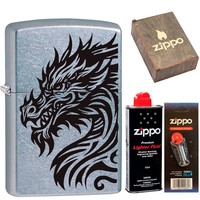Фото Комплект Zippo Зажигалка Zippo 207 Dragon CLASSIC street chrome + Подарочная упаковка + Бензин + Кремни