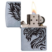 Комплект Zippo Зажигалка Zippo 207 Dragon CLASSIC street chrome + Подарочная упаковка + Бензин + Кремни