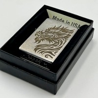 Комплект Zippo Зажигалка Zippo 207 Dragon CLASSIC street chrome + Подарочная упаковка + Бензин + Кремни