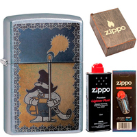 Фото Комплект Zippo Зажигалка Zippo 207 CLASSIC Козак + Подарочная упаковка + Бензин + Кремни